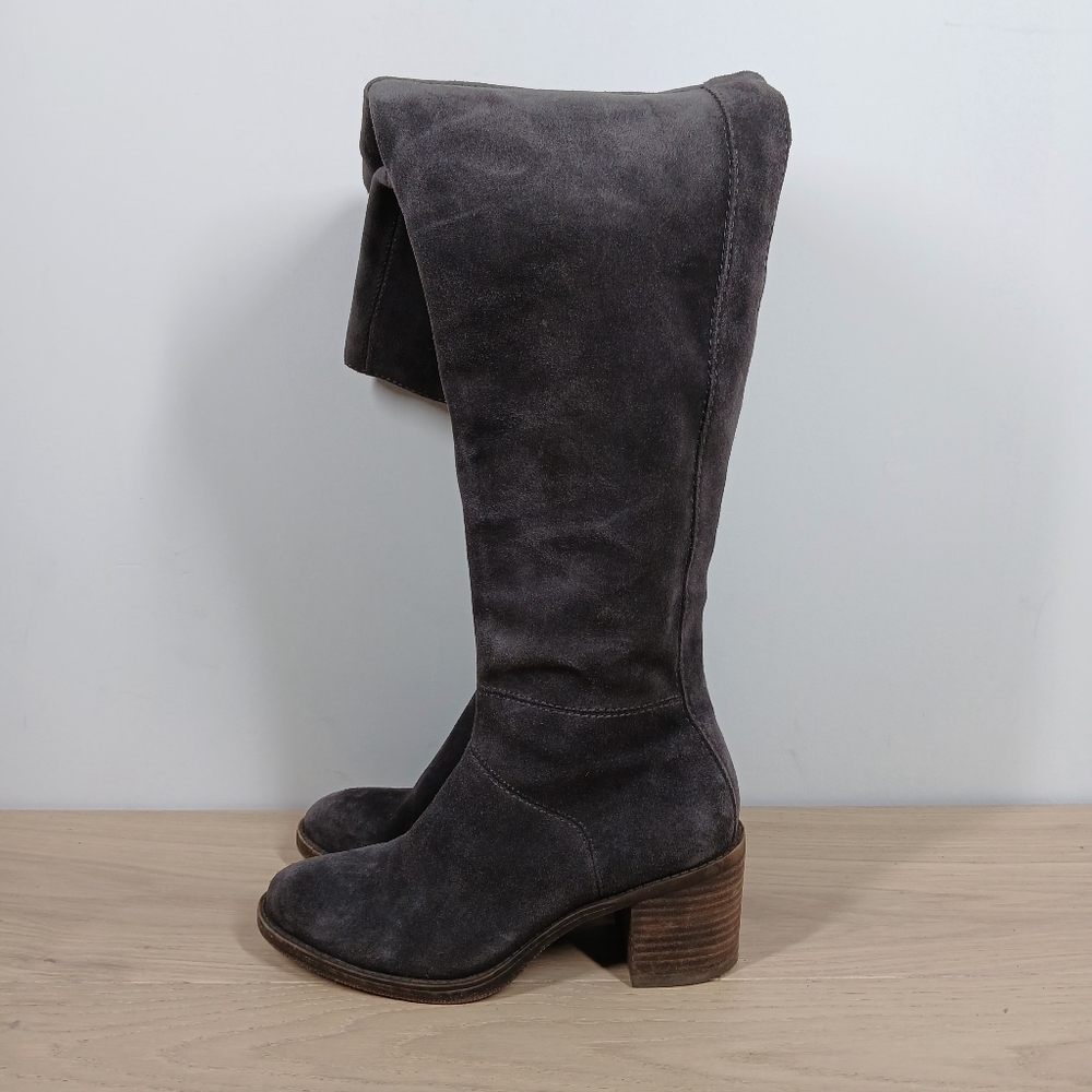 Lucky Brand TOber-the-knee Boot Womens 6 Ramsden Gray Suede Leather Block‎ Heel